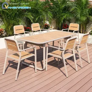 Modern Wanjia Courtyard Outdoor Leisure Dining Table Chair Set Durable Metal 1 Year Warranty for Courtyard Villa Garden Cafe Use