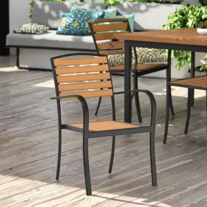 Modern Waterproof Durable Dining Chair Charcoal Gray Aluminum Frame Plastic Wood Backrest Seat Curved Armrests for School Villa