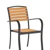 Modern Waterproof Durable Dining Chair Charcoal Gray Aluminum Frame Plastic Wood Backrest Seat Curved Armrests for School Villa