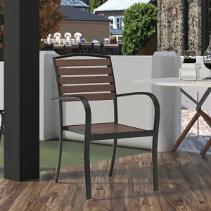 Modern Waterproof Durable Eco-Friendly Dining Chair with Charcoal Gray Aluminum Frame Plastic Wood Backrest Seat Curved Armrests