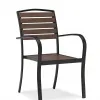 Modern Waterproof Durable Eco-Friendly Dining Chair with Charcoal Gray Aluminum Frame Plastic Wood Backrest Seat Curved Armrests