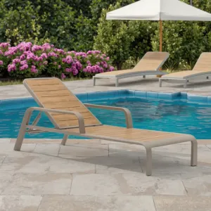 Modern Waterproof Outdoor UV Resistant Anti-Rust Durable Aluminum Alloy Frame Faux Wood Sun Lounger Adjustable Backrest Park