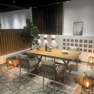 Modern Waterproof VANGARDEN Outdoor Dining Table Set for Hotel Courtyard Villa Apartment Durable Plastic Wood Furniture for