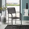 Modern Waterproof and Durable Dining Chair with a Black Aluminum Frame Poly Wood Backrest Seat Curved Armrests for Living Room