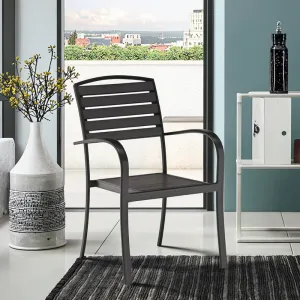 Modern Waterproof and Durable Dining Chair with a Black Aluminum Frame Poly Wood Backrest Seat Curved Armrests for Living Room