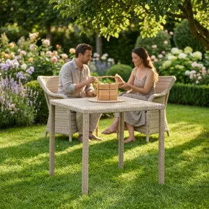 Modern Waterproof and Rust-proof Indoor and Outdoor Camping and Dining Aluminum Woven-wood Imitation-wood Tabletop square Table