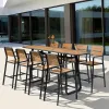 Modern Waterproof and Sunproof 4 to 8 Person Indoor and Outdoor Plastic Wood Aluminum Alloy Bar Stool Table Dining Set
