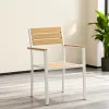 Modern White Aluminum Frame Chair Eco-Friendly Poly Wood Slatted Backrest Armrests Lightweight Comfortable Durable School