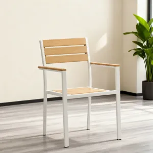 Modern White Aluminum Frame Chair Eco-Friendly Poly Wood Slatted Backrest Armrests Lightweight Comfortable Durable School