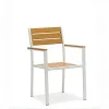 Modern White Aluminum Frame Chair Eco-Friendly Poly Wood Slatted Backrest Armrests Lightweight Comfortable Durable School