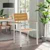 Modern White Aluminum Frame Lightweight Garden Chair Wood Planks Backrest Seat Comfortable Stylish Outdoor Patio Dining School