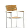 Modern White Aluminum Frame Lightweight Garden Chair Wood Planks Backrest Seat Comfortable Stylish Outdoor Patio Dining School
