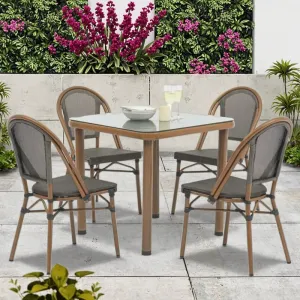 Modern 4-Seater Outdoor Dining Set Textilene Mesh Aluminum Frame Chairs for Glass Table for Patio Balcony Living Room