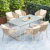 Modern 6-Seater Weatherproof Outdoor Patio Dining Table Set Rope Design Aluminum Furniture for Garden Courtyard Use 2-Year