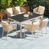 Modern 6-Seater Weatherproof Outdoor Patio Dining Table Set Rope Design Aluminum Furniture for Garden Courtyard Use 2-Year