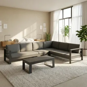 Nordic Haven Modern Modular Outdoor Rope Woven Sofa Set Eco-Friendly Durable Waterproof Matte Charcoal Courtyard Hotel