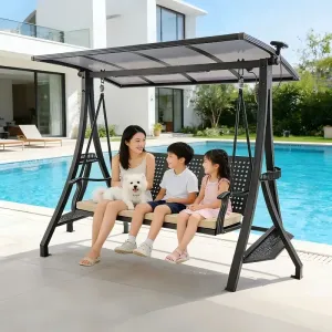 Outdoor Aluminum Alloy Swing Rocking Chair Recliner with Minimalist Modern Design for Courtyard Balcony Hanging Basket