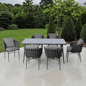 Outdoor Dining Set Aluminum Wicker Frame Glass Table Top Weather Resistant for Patio Garden Living Room Modern Leisure Furniture