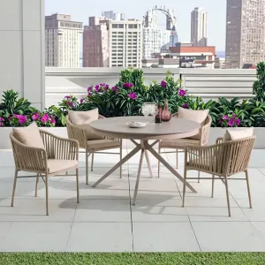 Outdoor Dining Set Durable Woven Rope Back Aluminum Frame Chairs Pandora Sintered Stone Table Modern Patio Furniture Hotel