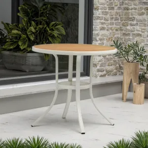 Outdoor Modern Round Dining Table Plastic Wood Top Waterproof Durable Eco-Friendly Stylish Furniture for Patio Garden Kitchen