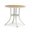 Outdoor Modern Round Dining Table Plastic Wood Top Waterproof Durable Eco-Friendly Stylish Furniture for Patio Garden Kitchen