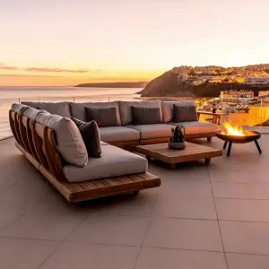 Outdoor Teak Sofa Villa Garden Courtyard High-end Outdoor Hotel Terrace Solid Wood Sofa Coffee Table Set Furniture