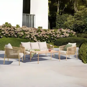 5 Seat Modern Hotel leisure Sofa Set Warm Tone Aluminum Frame Rope Backrest Armrest Aluminum Top Lightweight Corrosion Resistant
