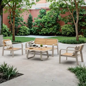 Top Furniture Champagne Aluminum for Modern Lightweight Durable UV-Resistant Waterproof Dining Table for Outdoor Park Use