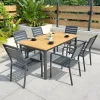 VANGARDEN Durable Modern Rectangular Letter-shaped Aluminum Dining Table 6-Person All-Aluminum Chairs Outdoor Garden Dining Set