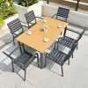 VANGARDEN Durable Modern Rectangular Letter-shaped Aluminum Dining Table 6-Person All-Aluminum Chairs Outdoor Garden Dining Set