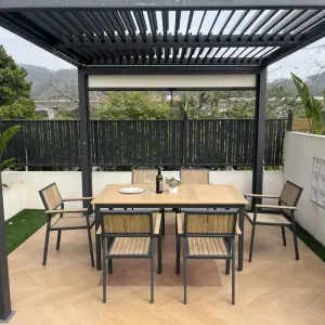 VANGARDEN Modern Aluminum Plastic Wood Outdoor Garden Dining Set Durable UV Waterproof 6-Person Capacity
