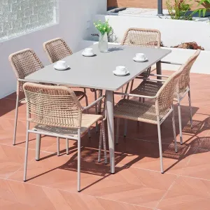VANGARDEN Modern Solid Wood Outdoor Leisure Long Dining Table Terrace Aluminum Garden Furniture Courtyard Milk Tea Shop