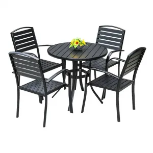 VANGARDEN Outdoor Aluminum Alloy Plastic Wood 4-Seater Garden Set for Courtyards Gardens Balconies Hotels Schools Scenic Areas