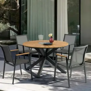 Vienna Modern Armchair Textilene Aluminum Frame Dining Set Replaceable Poly Wood Table Weather Resistant Hotel Outdoor Living