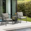 2p Modern Sofa Set Aluminum Frame Rope Backrest Armrest Tray Coffee Table Weather Resistant Durable Outdoor Hotel Courtyard