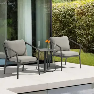 2p Modern Sofa Set Aluminum Frame Rope Backrest Armrest Tray Coffee Table Weather Resistant Durable Outdoor Hotel Courtyard