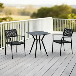 3p Modern Woven Rope Chair Square Sintered Stone Table Dining Set Weather Resistant Aluminum Frame 2-Seater Outdoor Furniture