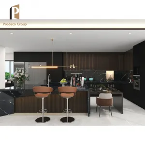 American Style Quality Modular Kitchen Cabinets Black Cupboard Melamine Laminate Marble Modern Eco-friendly Design
