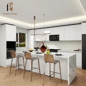 Apartment Modern Lacquer Acrylic Melamine Full L Shaped Custom Modular Luxury Kitchen Cabinets with Sink and Faucet