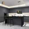 Apartment Plywood Black Lacquer Custom Modular Modern Kitchen Cabinets with Laminate Resin Countertops and Drawer Basket