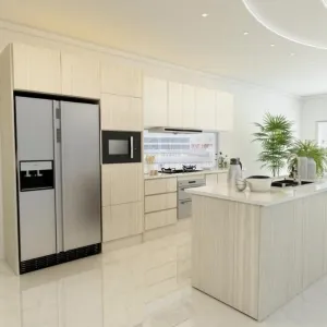 Apartment Smart Modular Kitchen Cabinet Particleboard Laminate Modern White with Drawer Basket