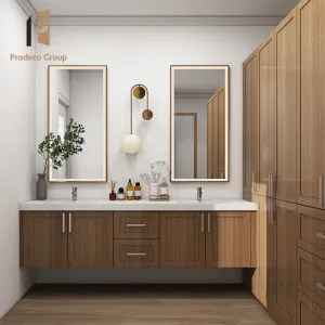 Australia Standard PVC Wooden Modern Stainless Steel Floating Bathroom Vanity Cabinet for Hotel Use
