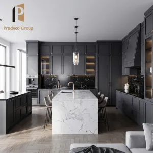 Black High End Apartment Project Melamine Kitchen Cabinet Modern Set Full Design Home Small Kitchen Unit Kitchen Cabinets