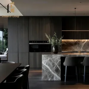Black High End Apartment Project Wood Veneer Kitchen Cabinet Modern Set Full Design Home Kitchen Cabinet Storage Kitchen Cabinet