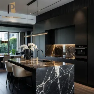 Black High End House Project PVC Waterproof Kitchen Cabinet Modern Set Full Design Home Small Kitchen Unit Kitchen Cabinets