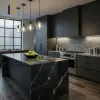 Black High End Townhouse Project Wood Veneer Kitchen Cabinet Modern Complete Set Home Kitchen Furniture Kitchen Cabinets