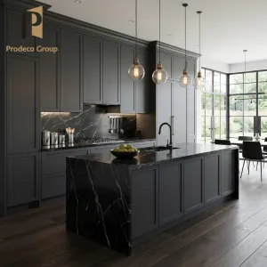 Black High End Villa Project PVC Waterproof Kitchen Cabinet Modern Complete Set Home Kitchen Cabinet Unit Kitchen Cabinets