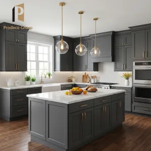 Black High End Villa Project Wood Veneer Kitchen Cabinet Modern Set Full Design Home Kitchen Cabinet Storage Kitchen Cabinets