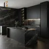 Black Kitchen Cabinet High Gloss Finish Modern Design Luxury Villa Builder Project Kitchen Cabinets