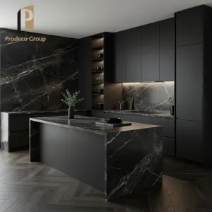 Black Kitchen Cabinet High Gloss Finish Modern Design Luxury Villa Builder Project Kitchen Cabinets
